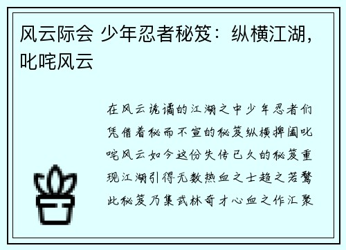 风云际会 少年忍者秘笈：纵横江湖，叱咤风云